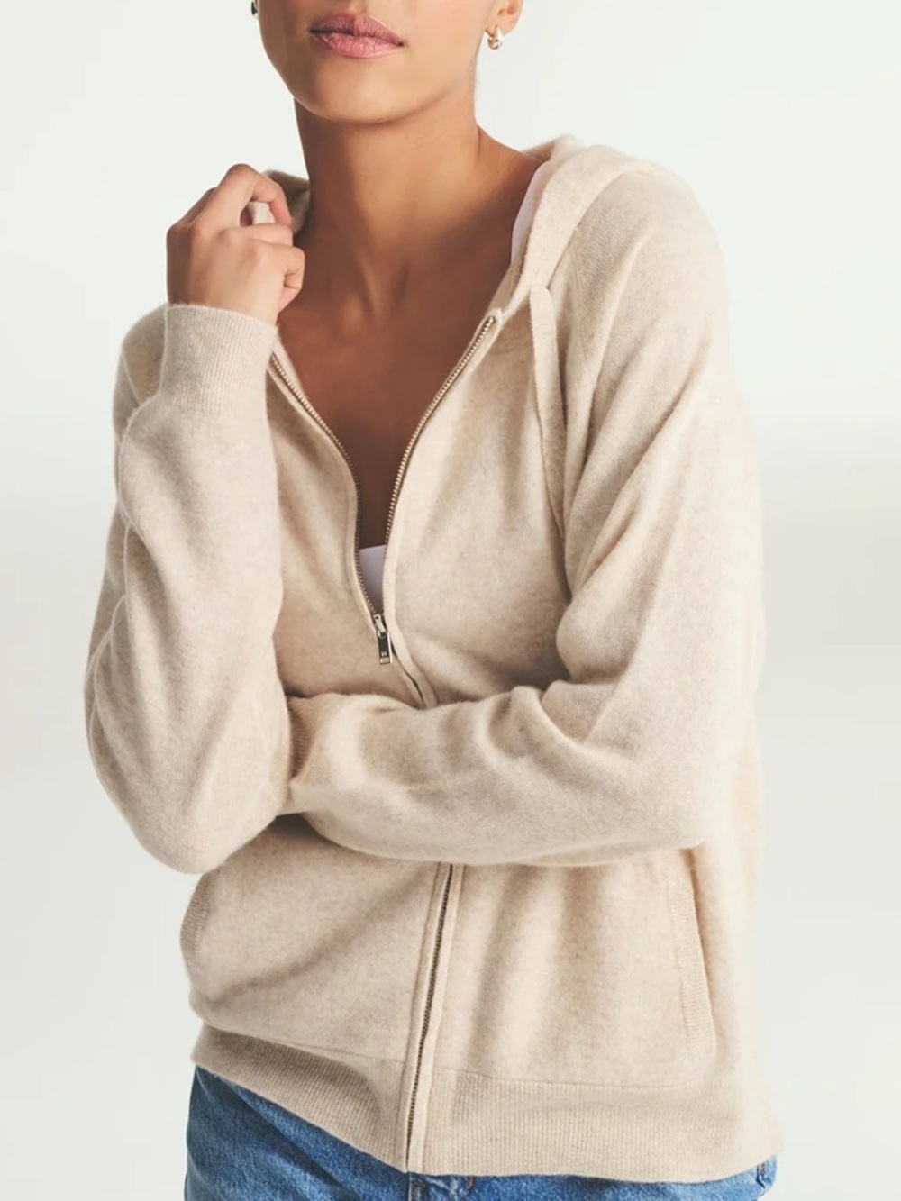 NAADAM Signature Cashmere Zip Up Hoodie in Beige